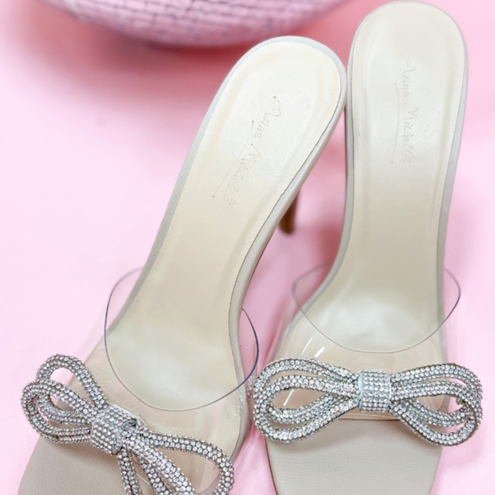 Clear Square Toe Bow Nude Heels